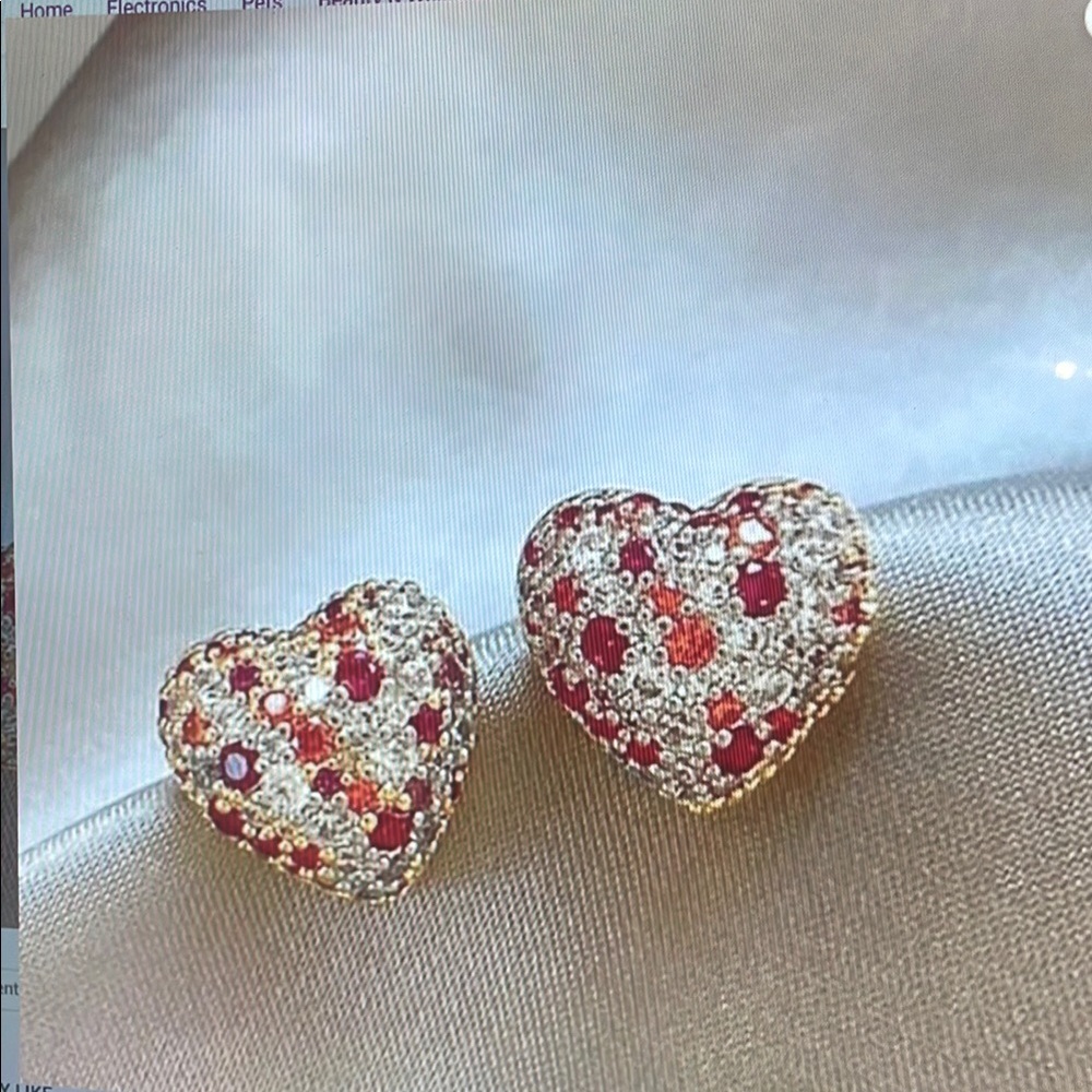 Heart-Shaped Red and Silver Earrings